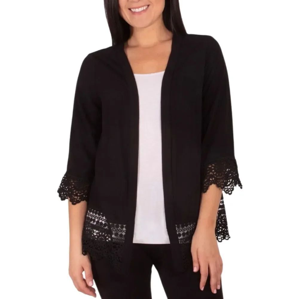 Xhilaration Black Lace Trim Open Front Cardigan – Size Large